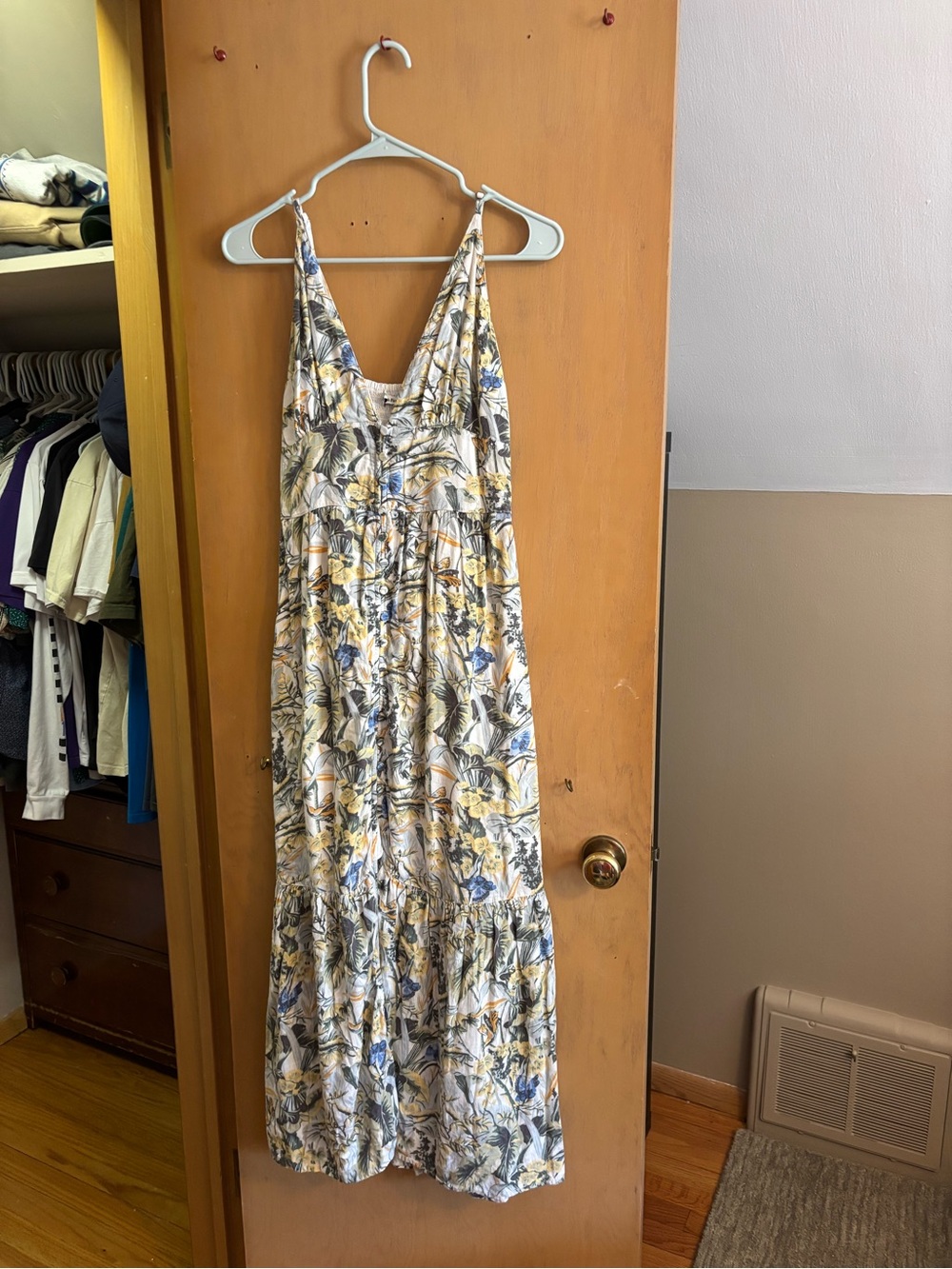 Abercrombie & Fitch Cream Maxi Dress with Blue and Yellow Floral Print